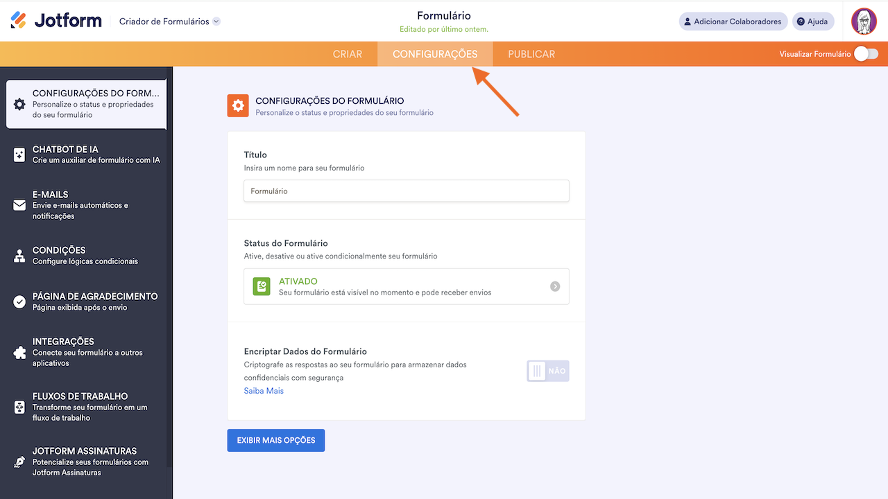Criando um fluxo de trabalho - Configurações