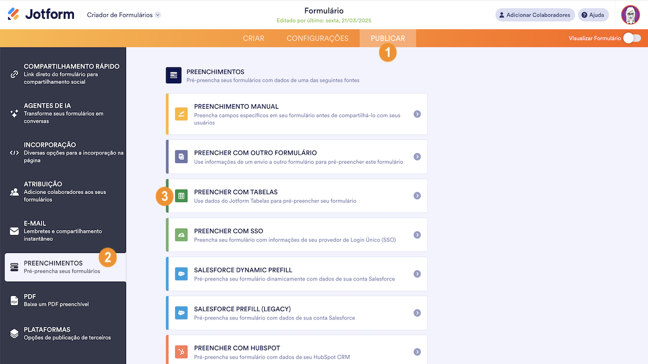 Preencher com Tabelas - Criador de Formulários