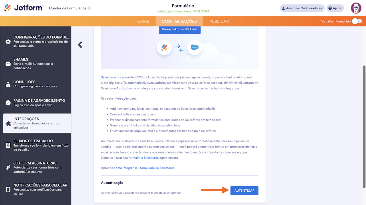 Autenticar integração ao Salesforce
