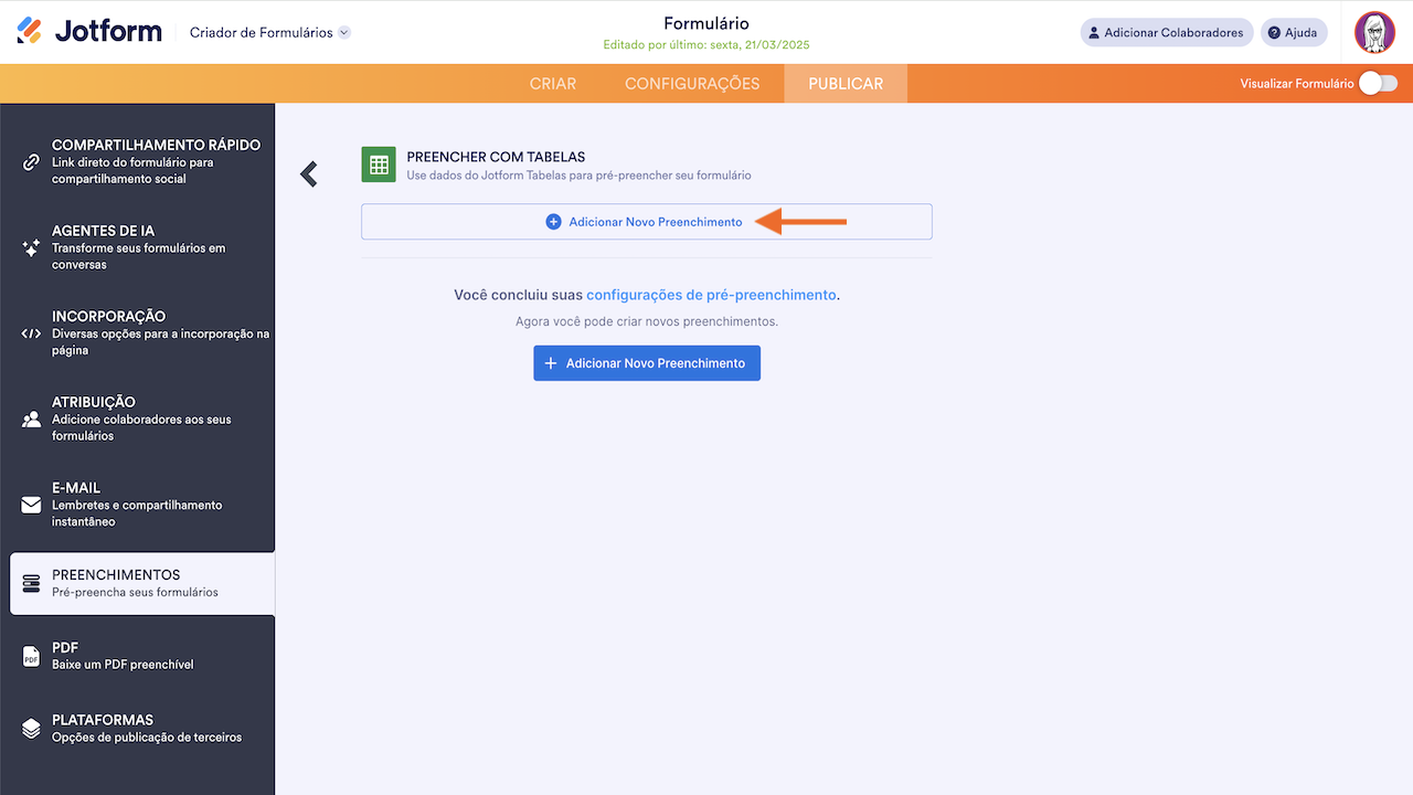 Adicionar novo preenchimento