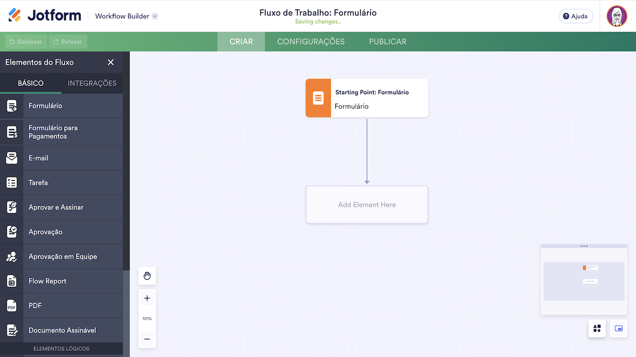 Fluxo de trabalho com formulário