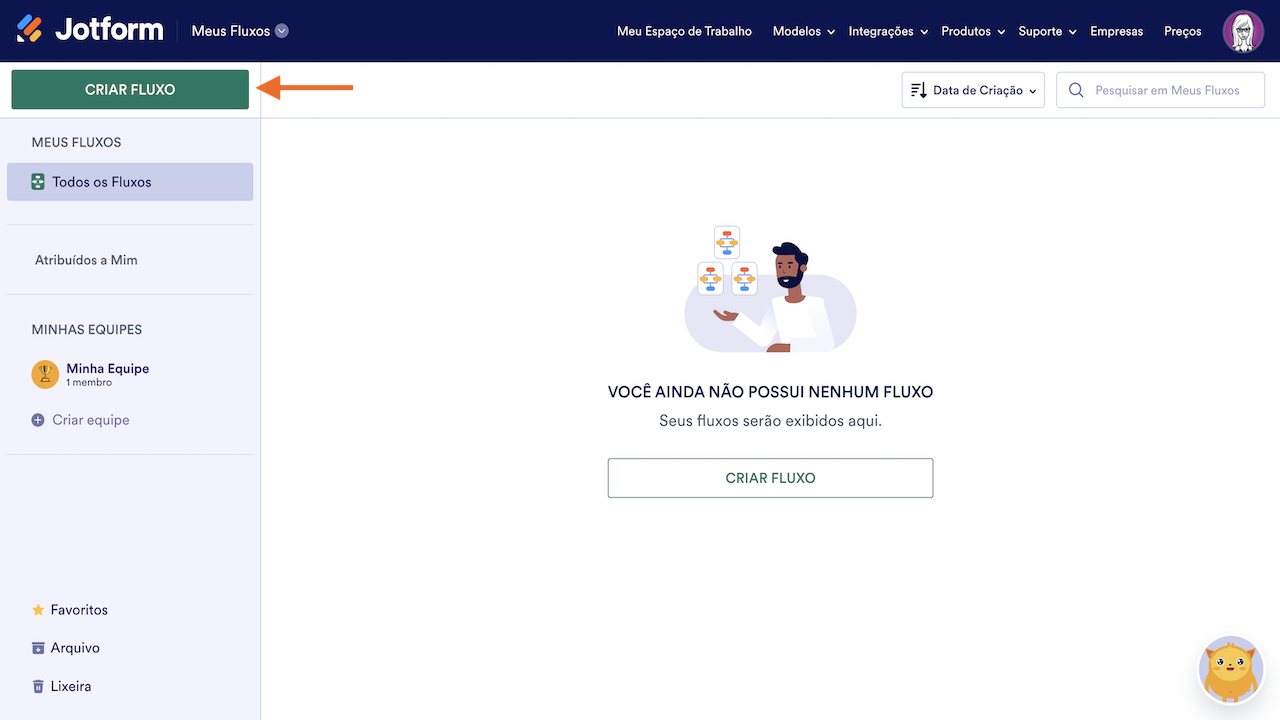 Página Meus Fluxos