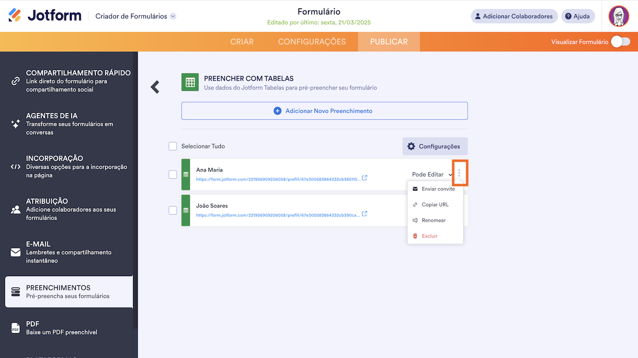 Editar preenchimentos