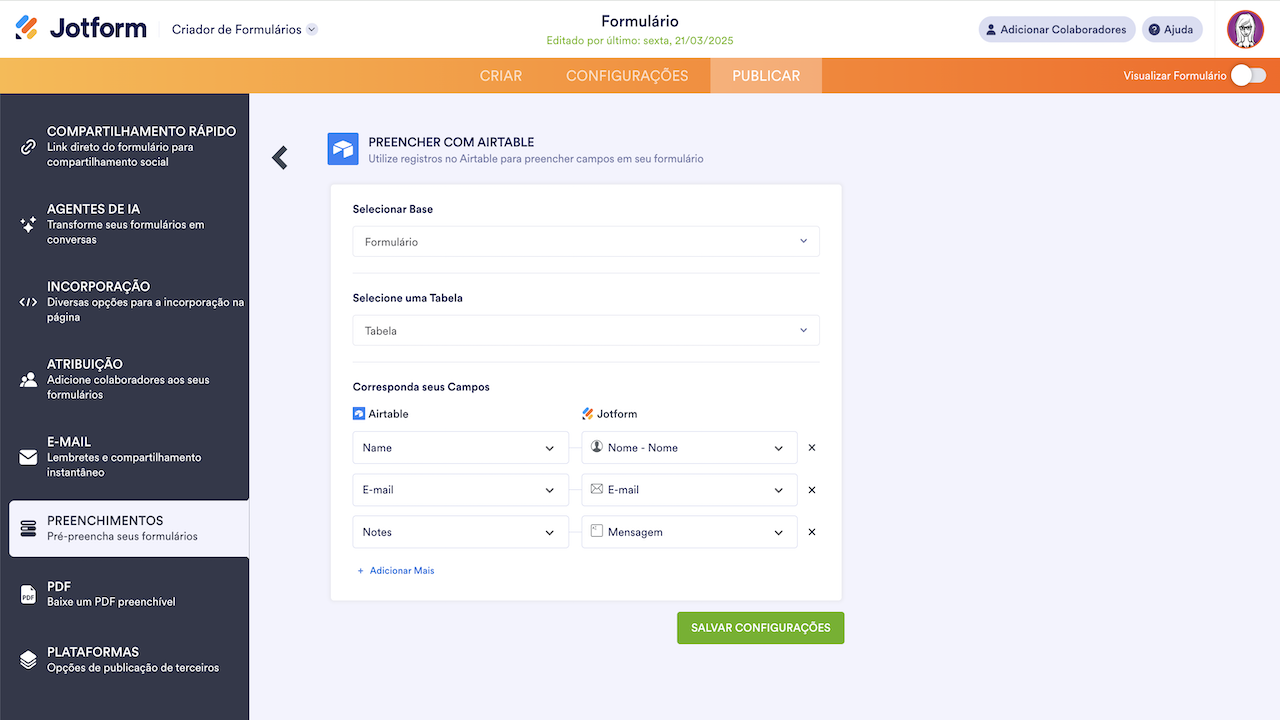 Preencher com Airtable