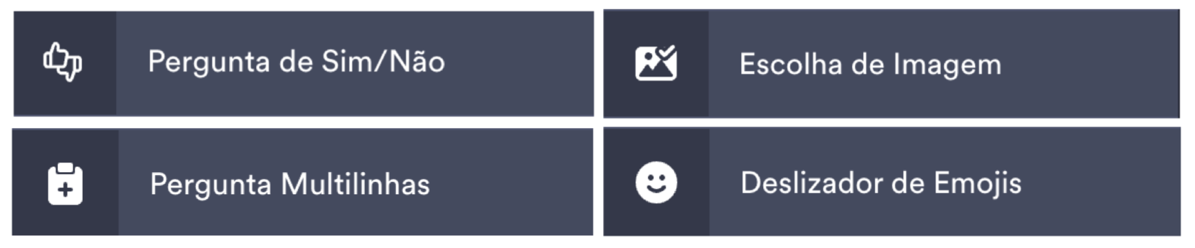 Campos disponíveis para formulários cartão
