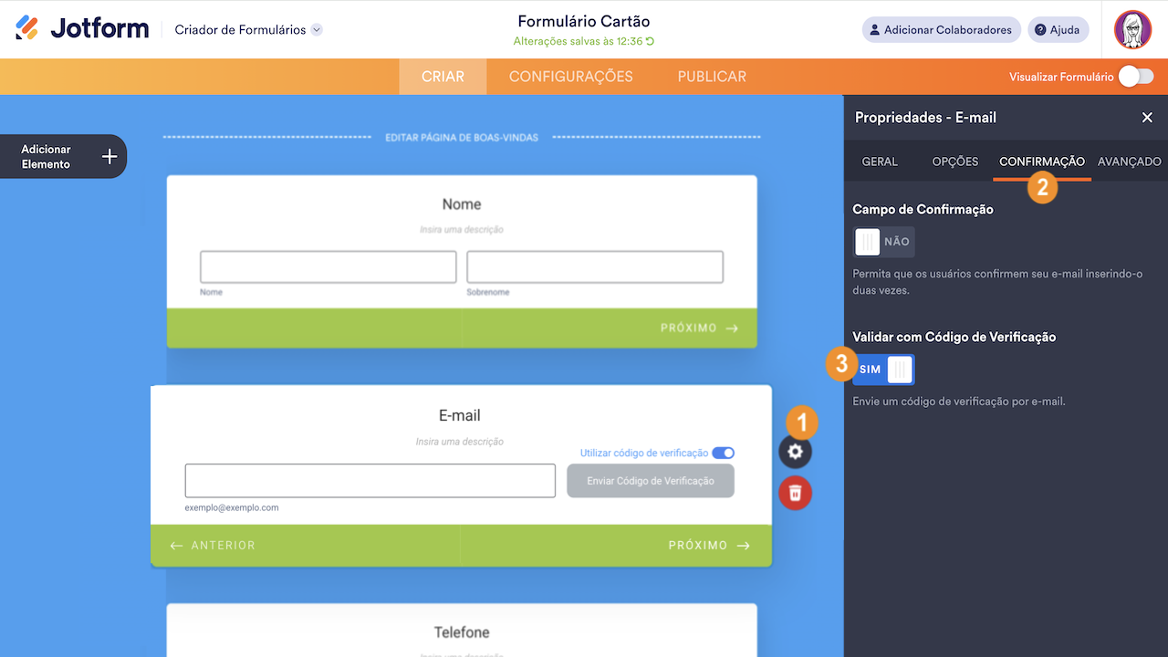 Verificação de E-mails - Formulário Cartão