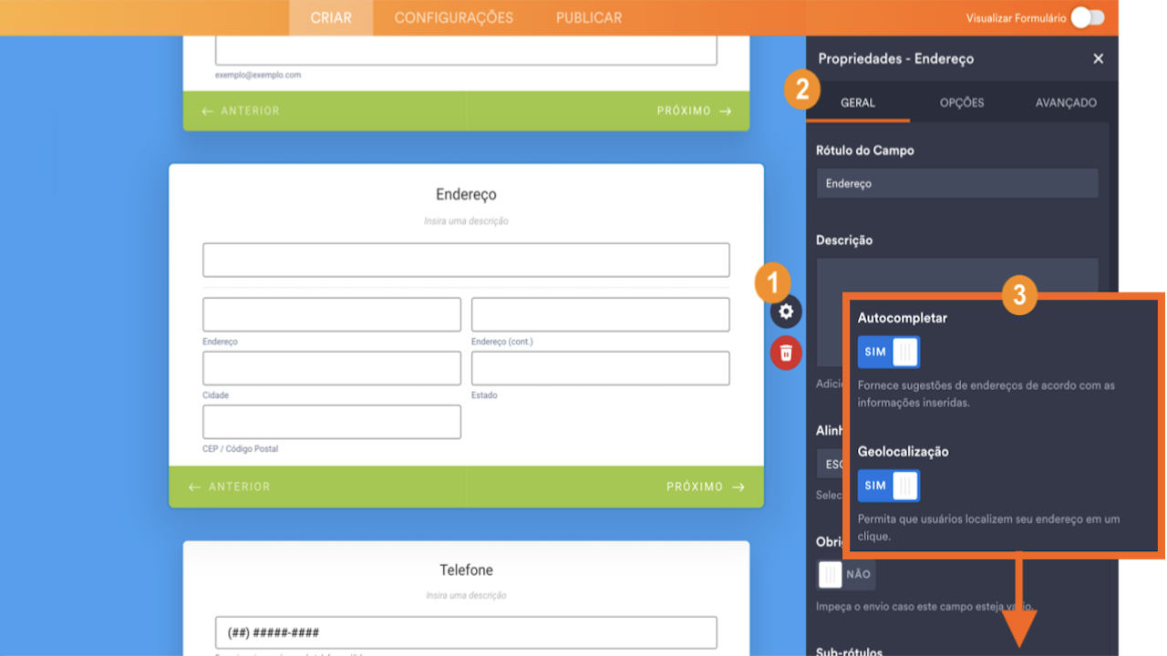 Autocompletar e Geolocalização - Formulários Cartão