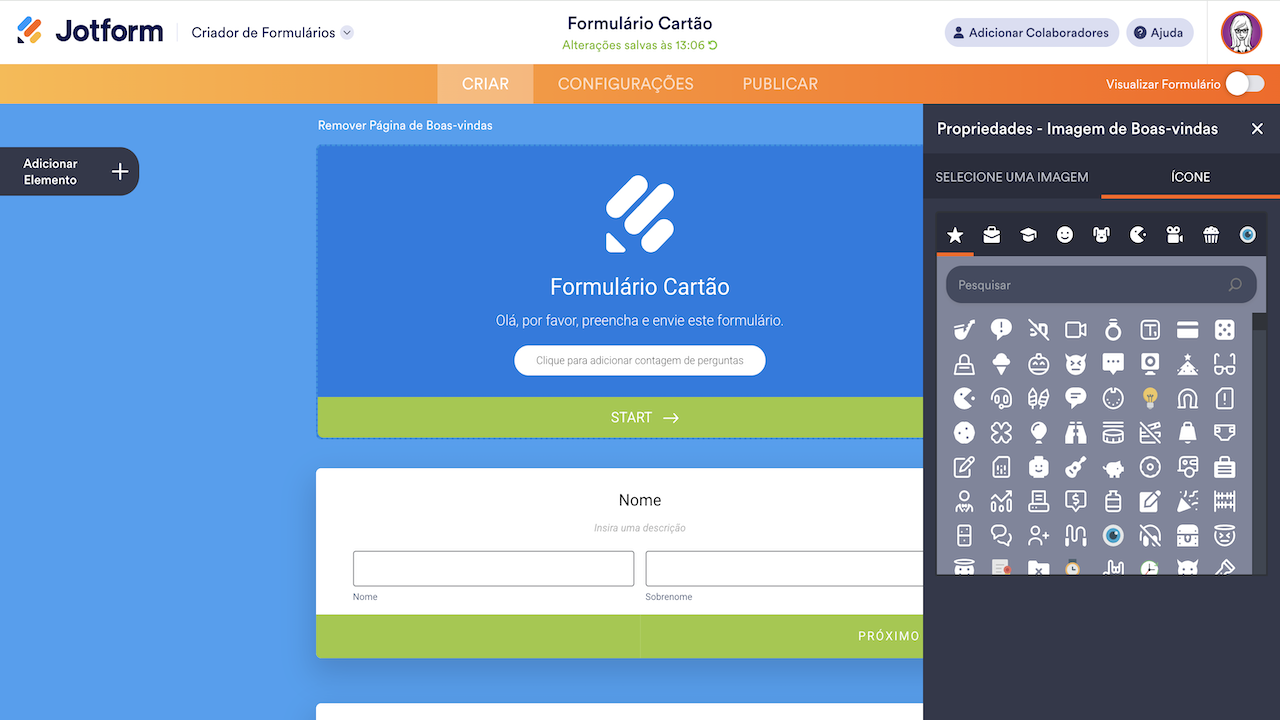Ícones - Formulários Cartão