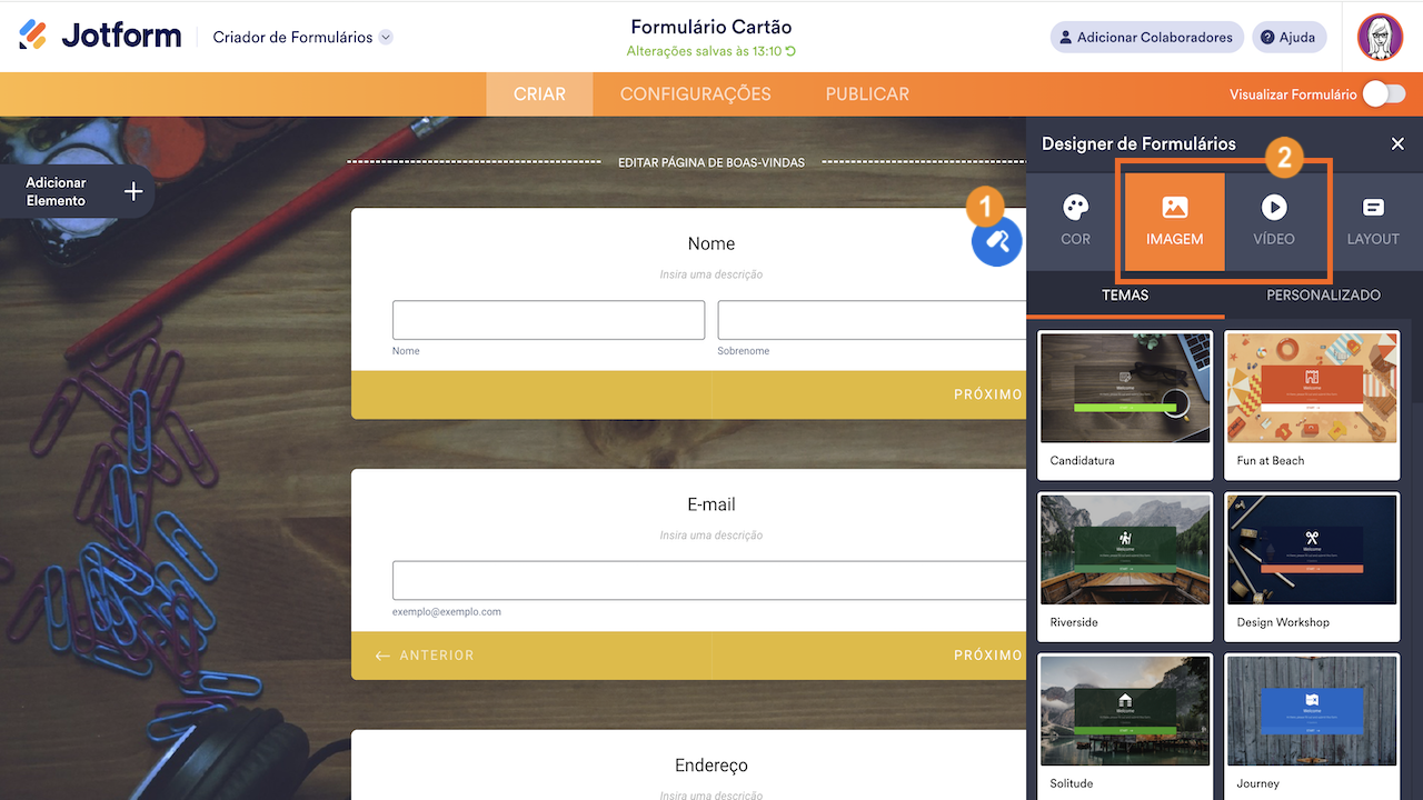 Imagens e vídeos de fundo - Formulários cartão