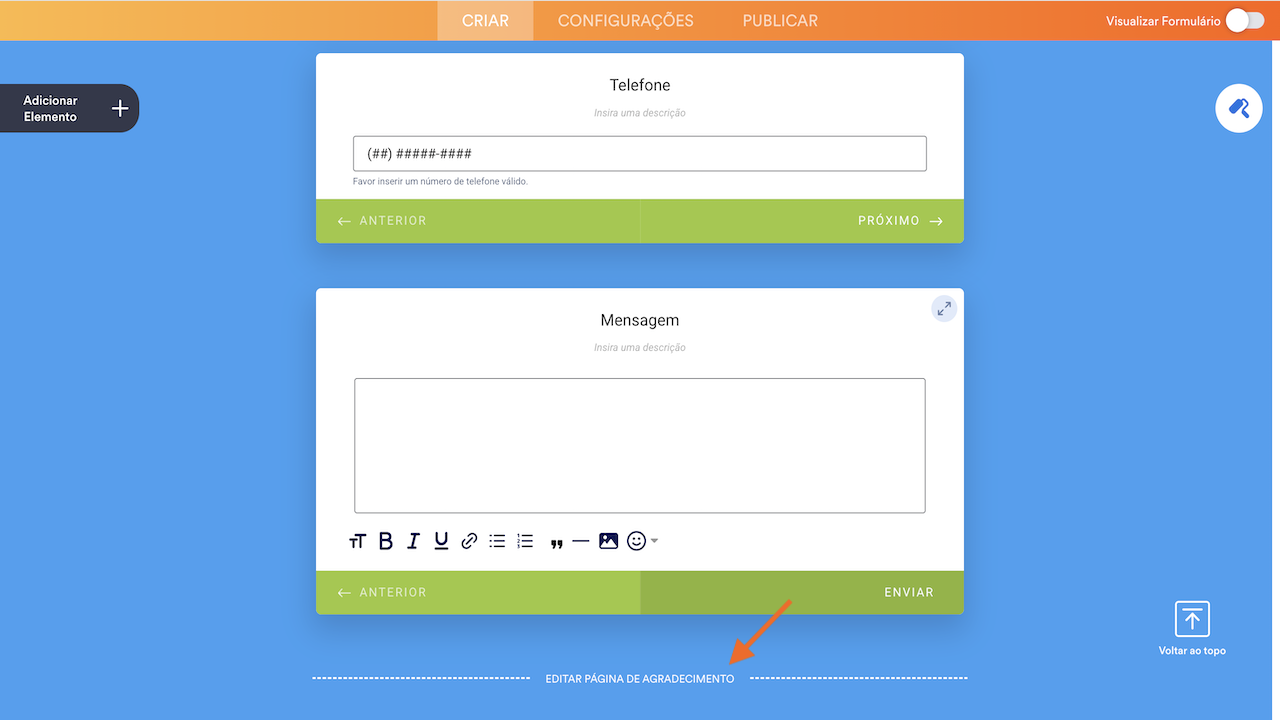 Página de Agradecimento - Formulários Cartão