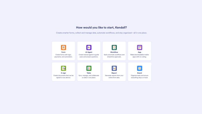 Viewing the different options to create on the My Workspace page