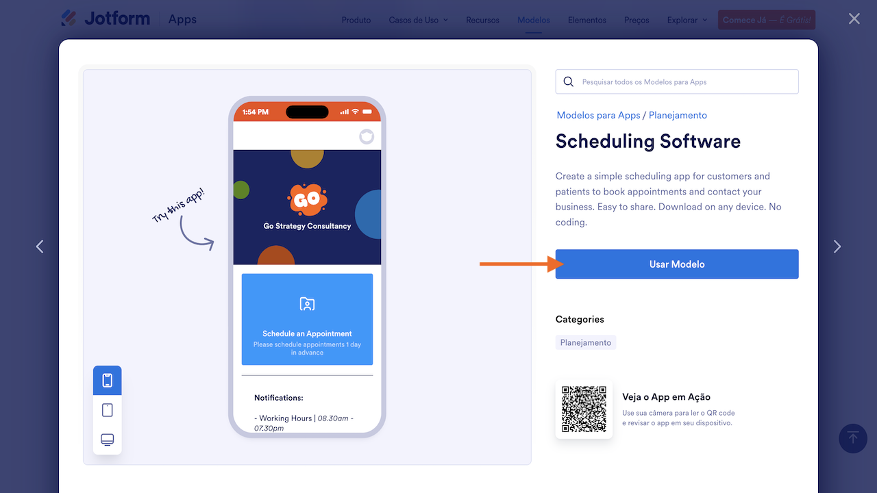 Usar modelo na página de visualização do modelo