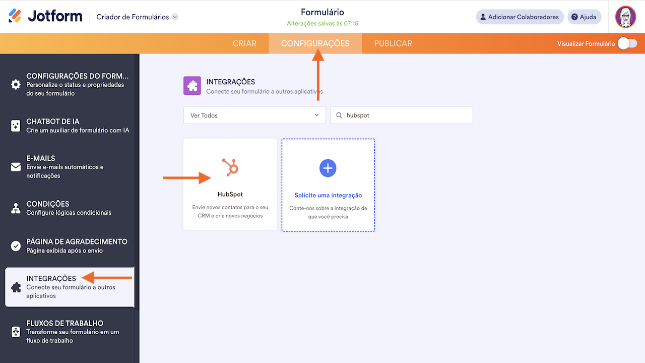 Adicionar integração ao Hubspot