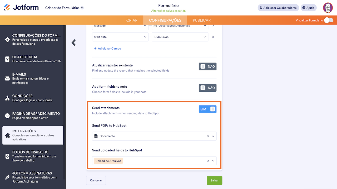 Adicionar PDF ou campo de uploads ao registro no hubspot