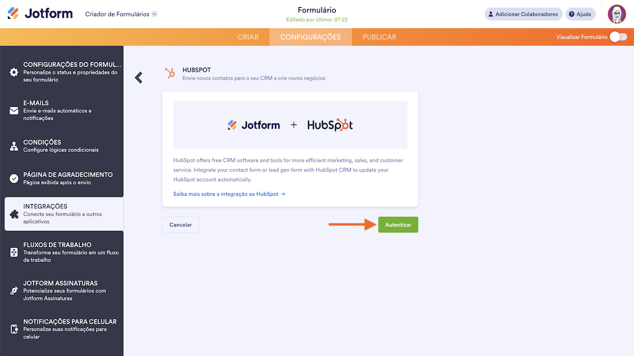 Autenticar conta na integração