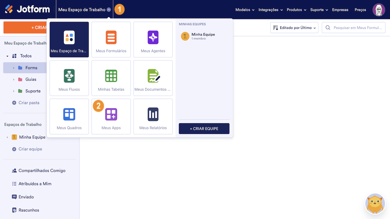 Menu de acesso rápido