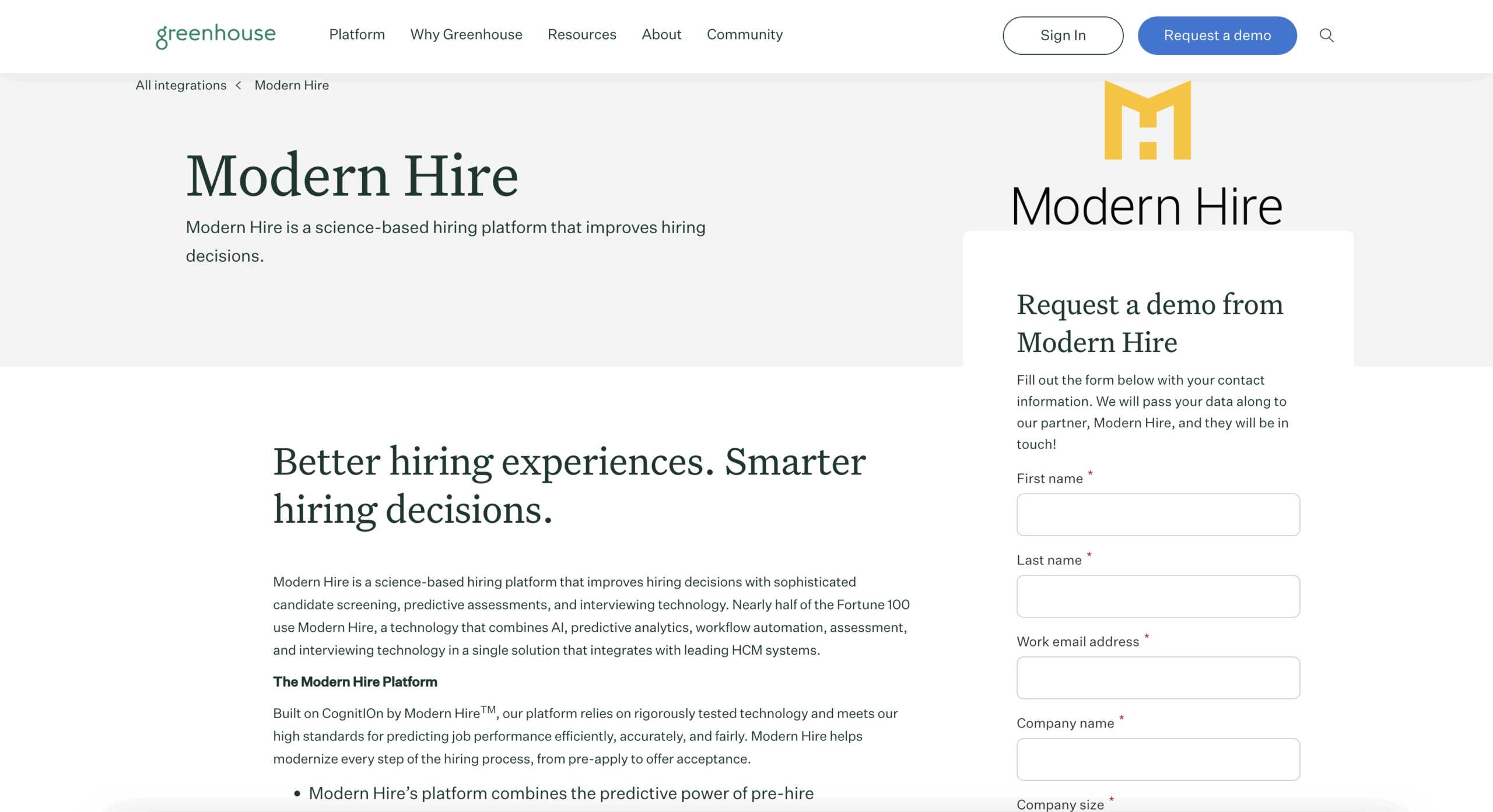 user interface of modern hire