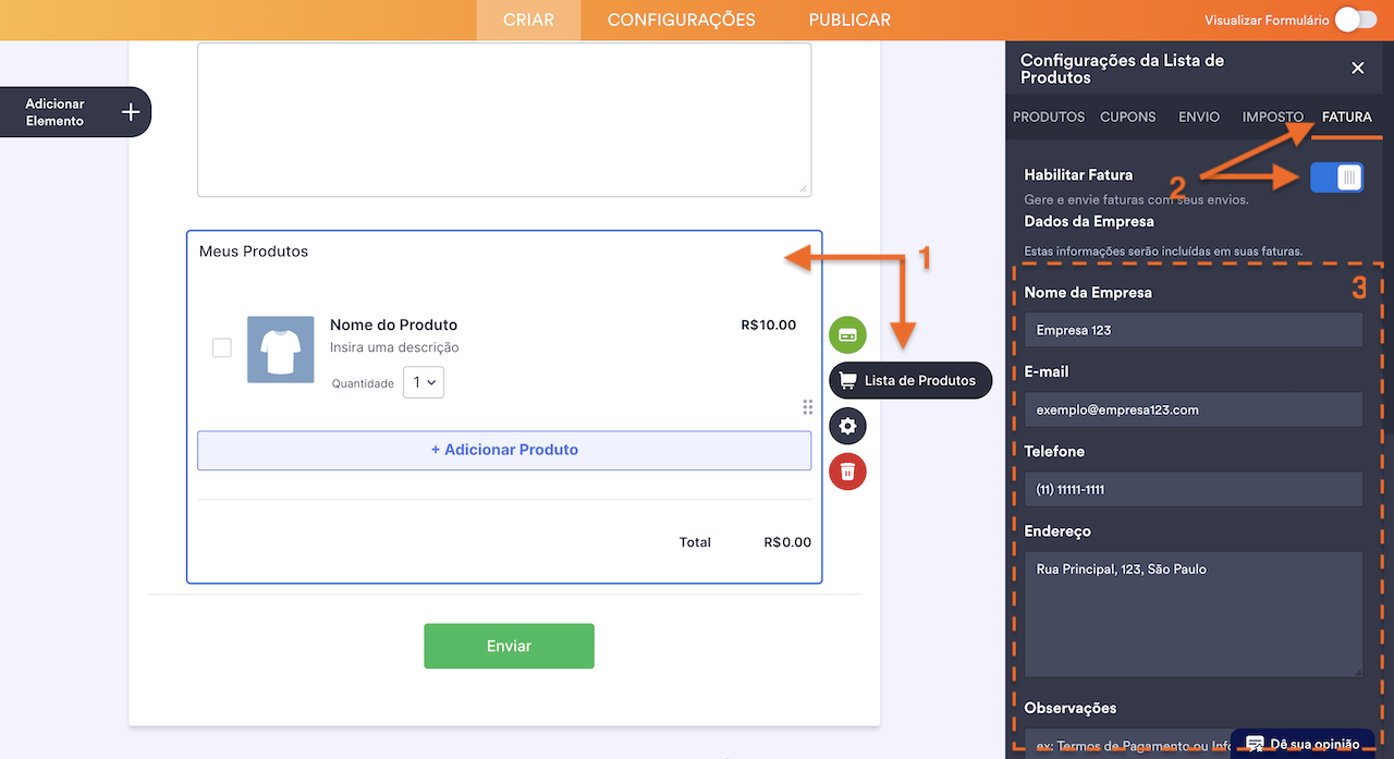 Configurações da Lista de Produtos