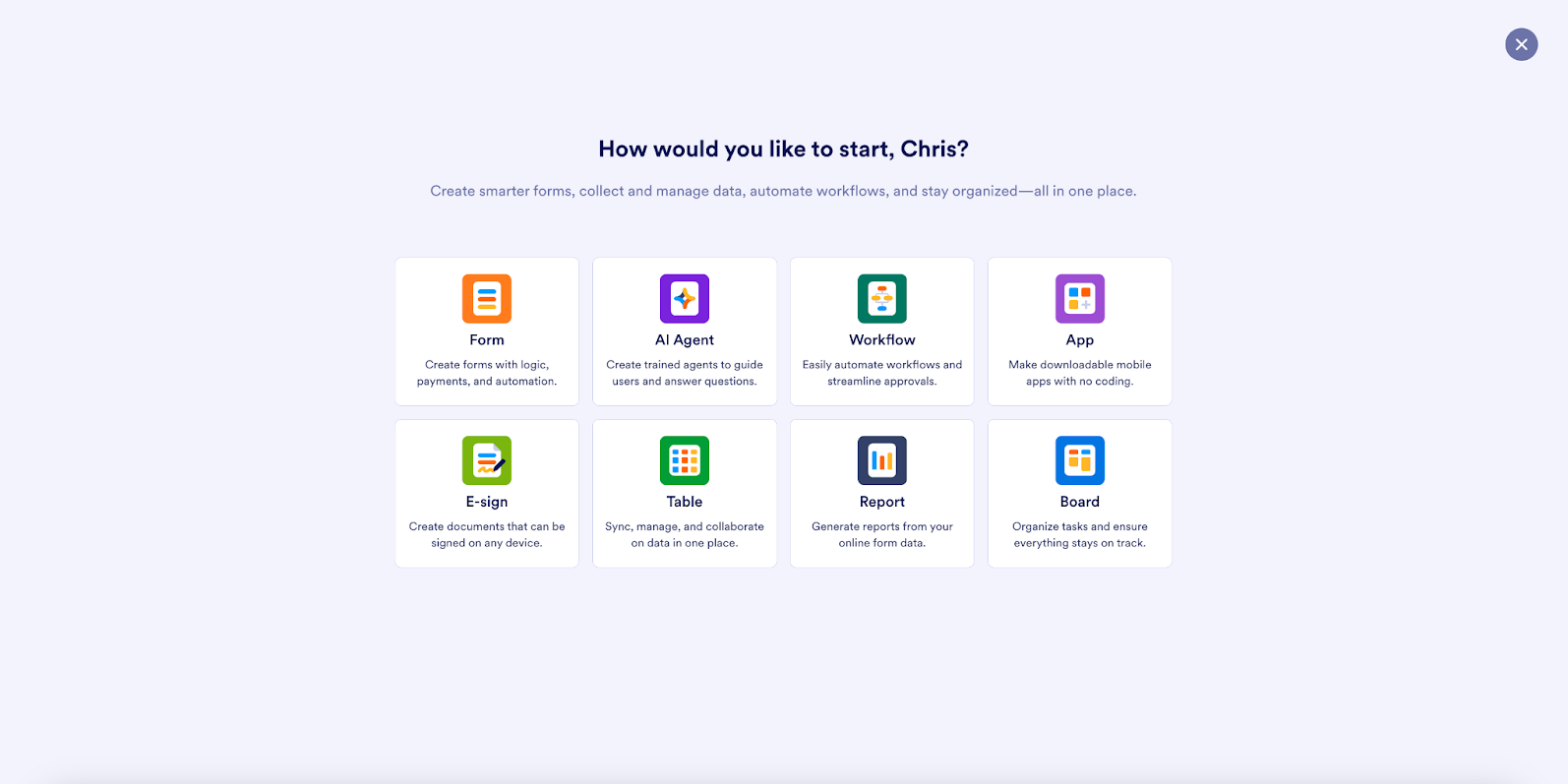 Viewing the different Jotform solutions