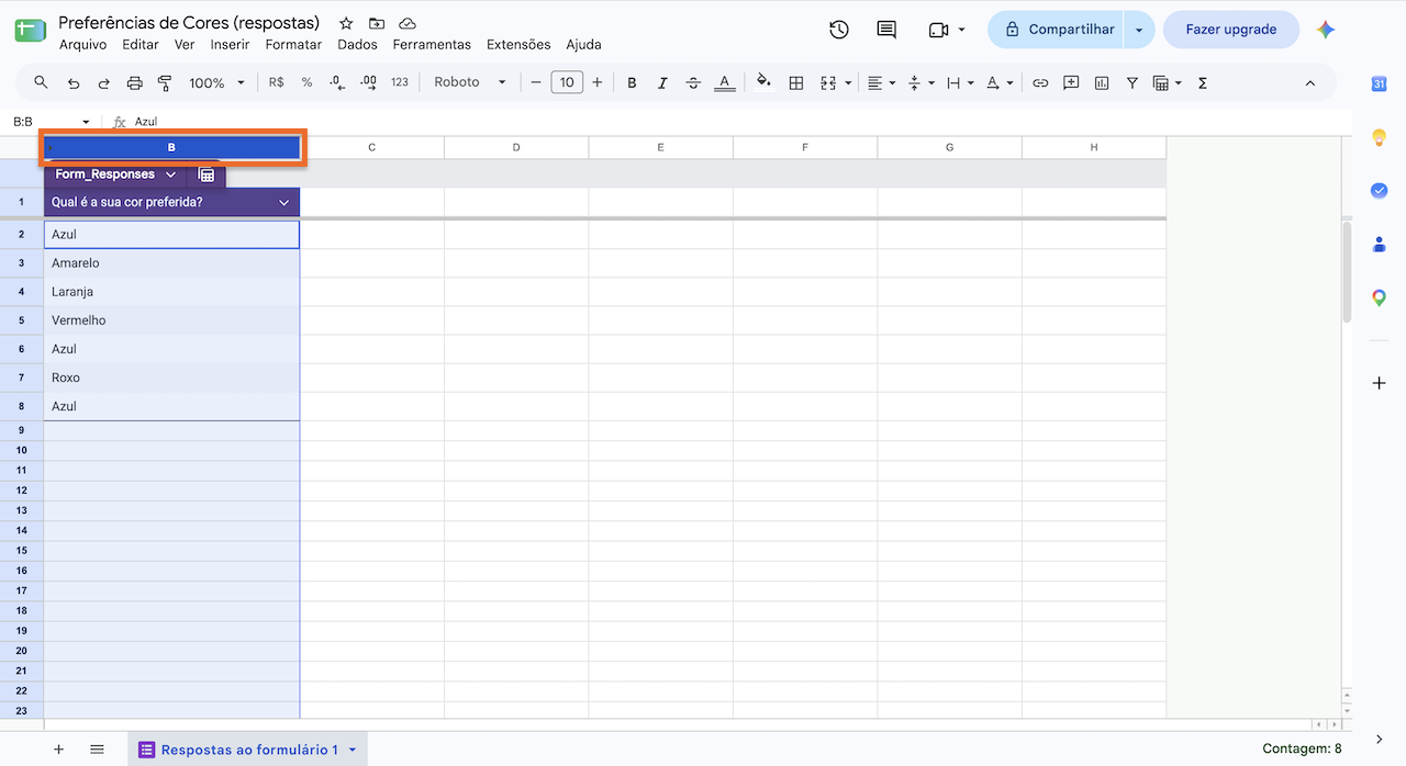 No menu Inserir, clique em Gráfico para criar uma visualização dos dados