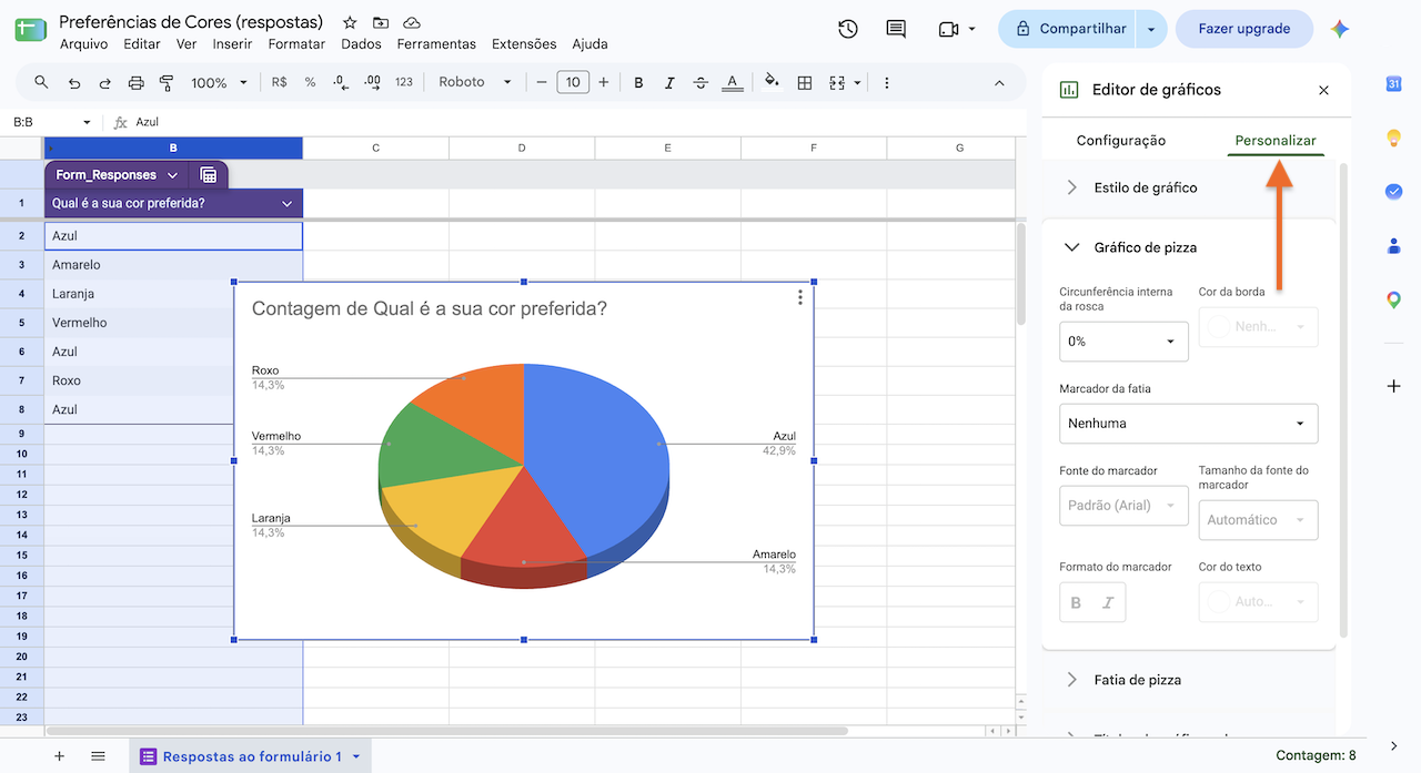 Na guia Personalizar, ajuste as opções de aparência do gráfico conforme necessário