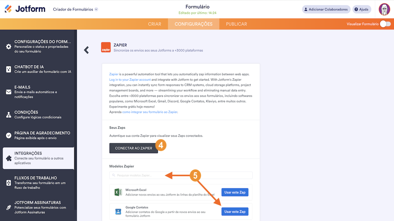 Zaps disponíveis na integração ao Zapier