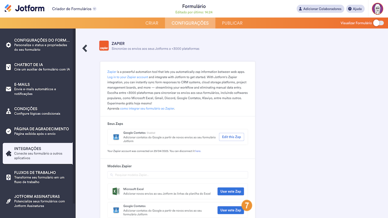 Selecionar o Google Contatos
