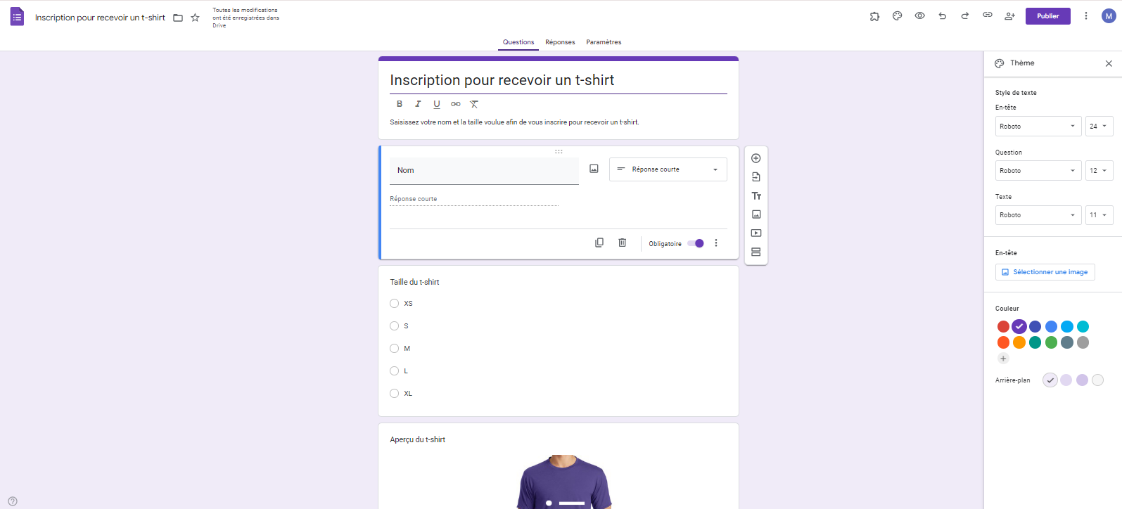 Options de personnalisation du thème et de l'apparence du formulaire dans Google Forms