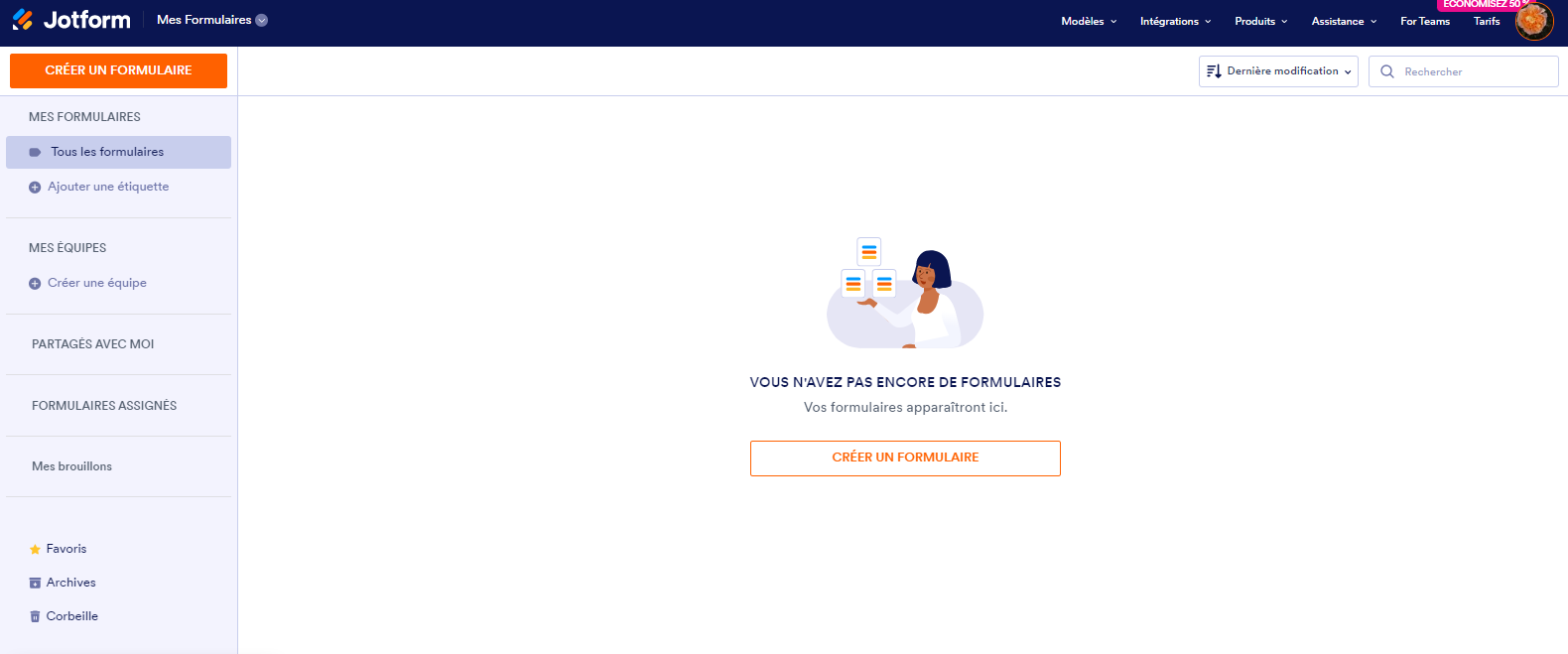 Tableau de bord Mes formulaires du Générateur de formulaires Jotform