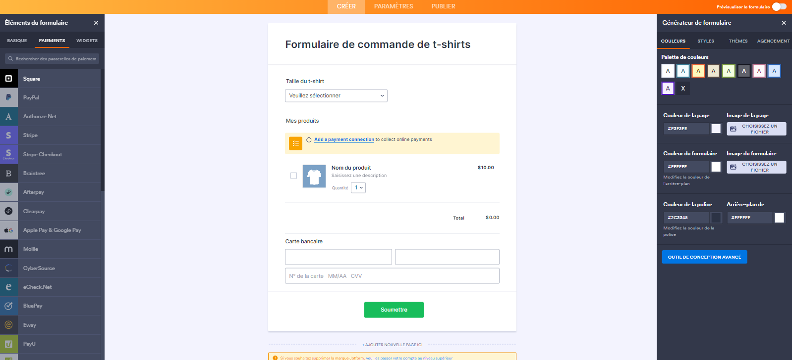 Personnalisation du style et de l'apparence du formulaire avec le Générateur de formulaire dans Jotform