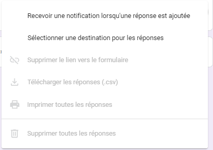 Options supplémentaires pour les réponses de la feuille d'inscription repas-partage dans Google Forms