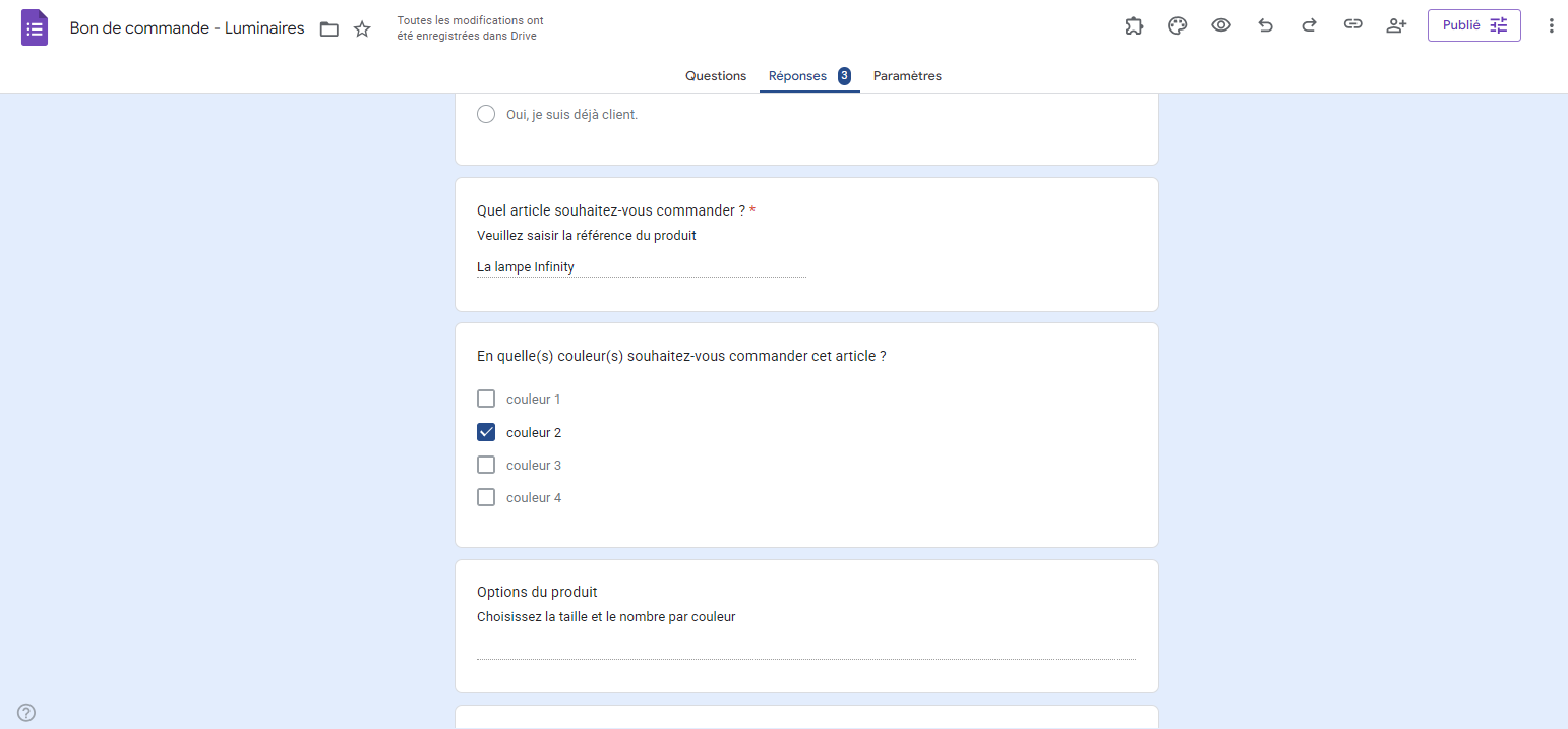Capture d'écran de l'onglet Réponses et su sous-onglet Individuel dans Google Forms
