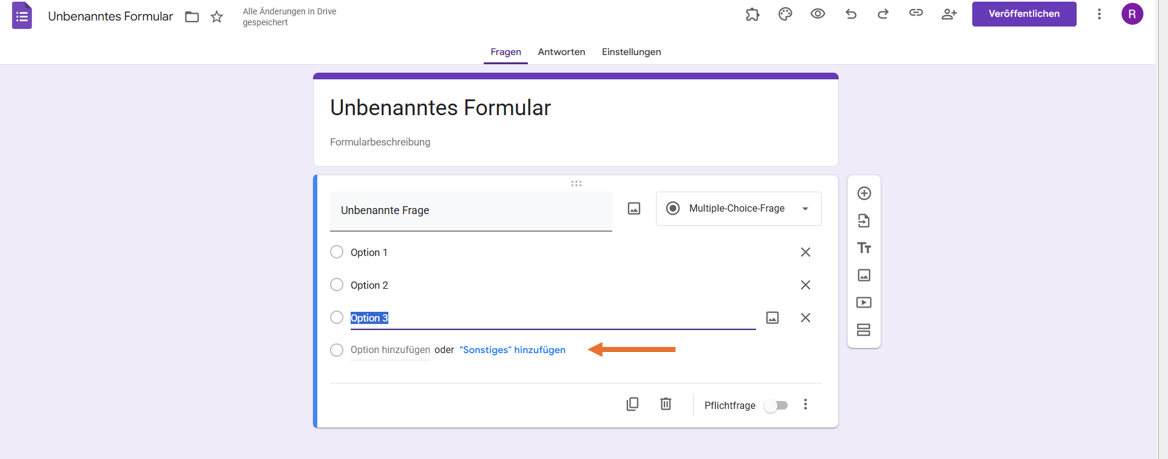 Klicken Sie auf die Option "Hinzufügen"; oder fügen Sie in Google Formulare verknüpften „Sonstiges“ Text hinzu