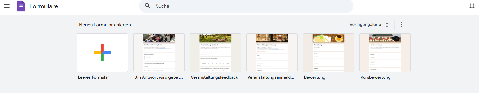 Landing Page von Google Formulare