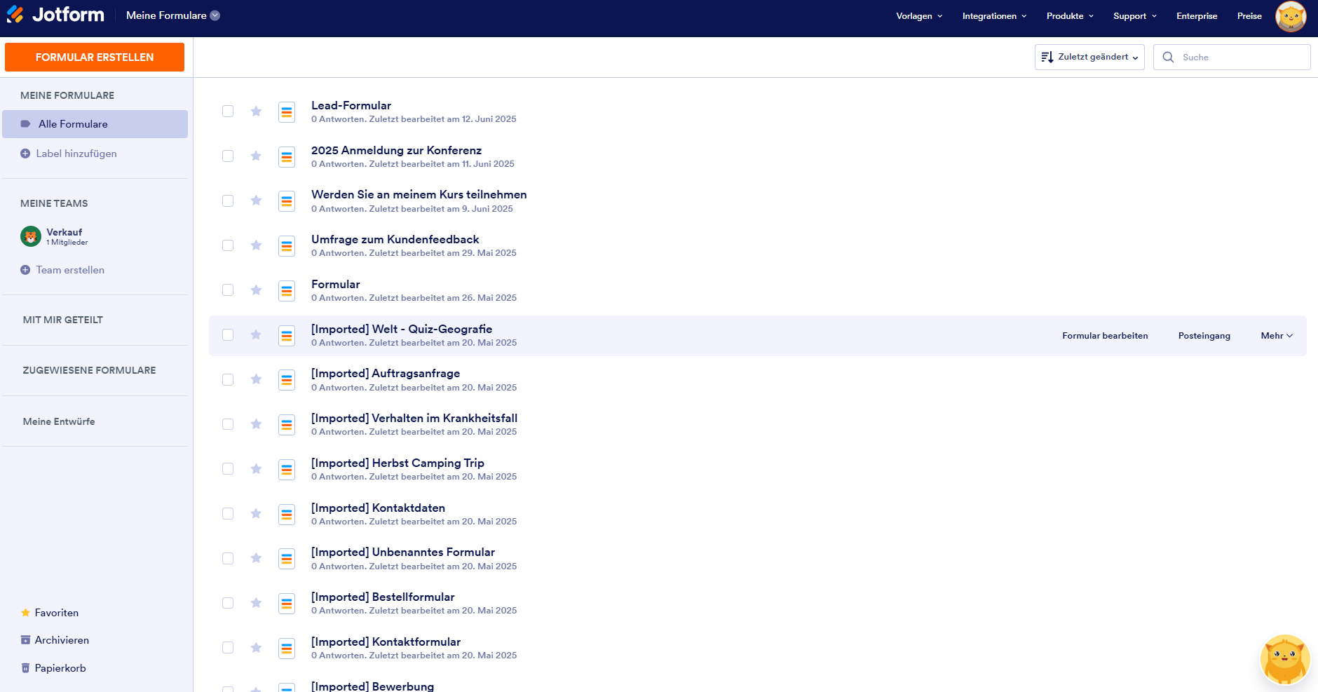 Jotform Formulargenerator Meine Formulare Dashboard