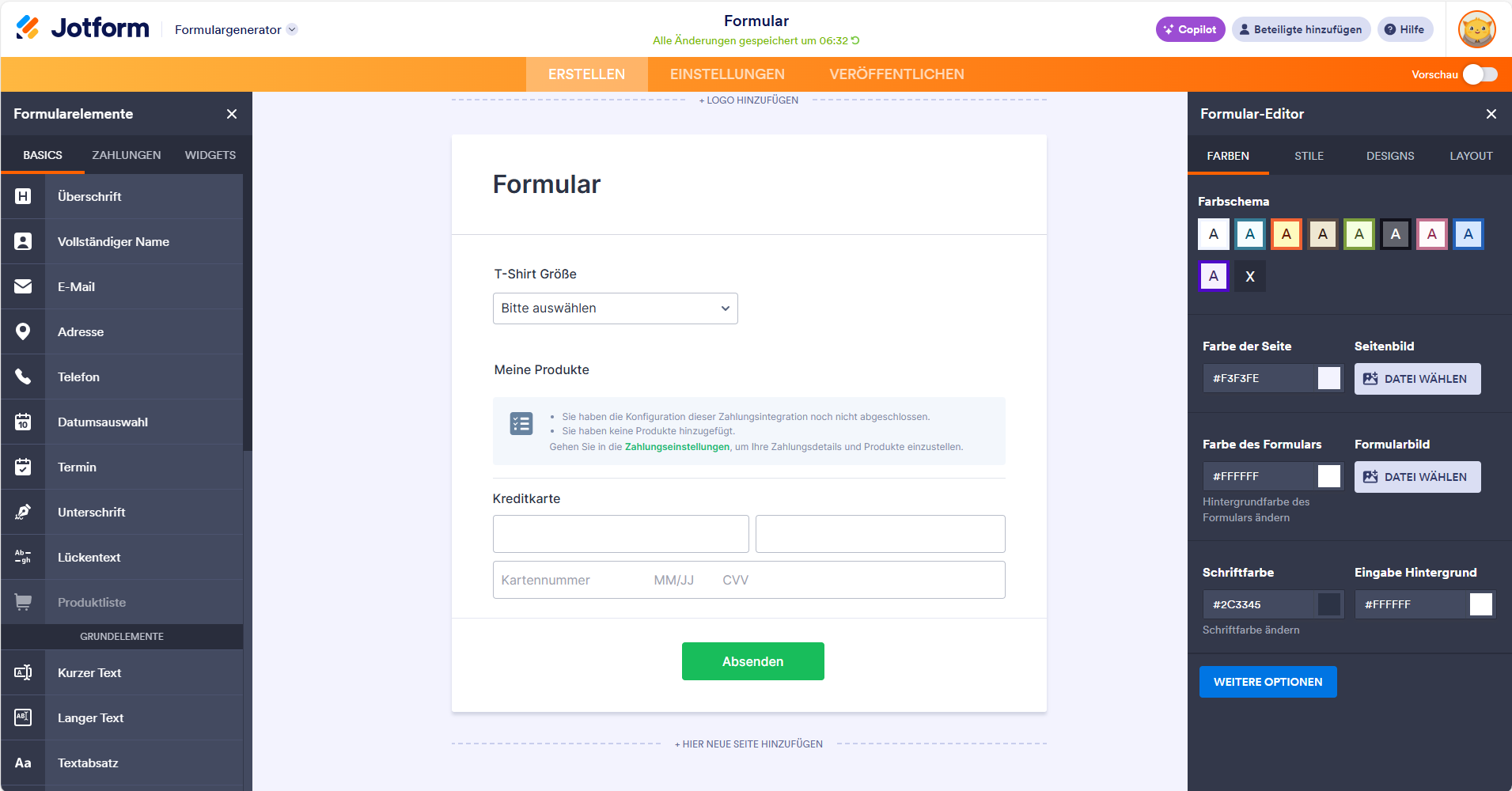 Anpassen des Formulardesigns mit dem Formulardesigner in Jotform Formulargenerator