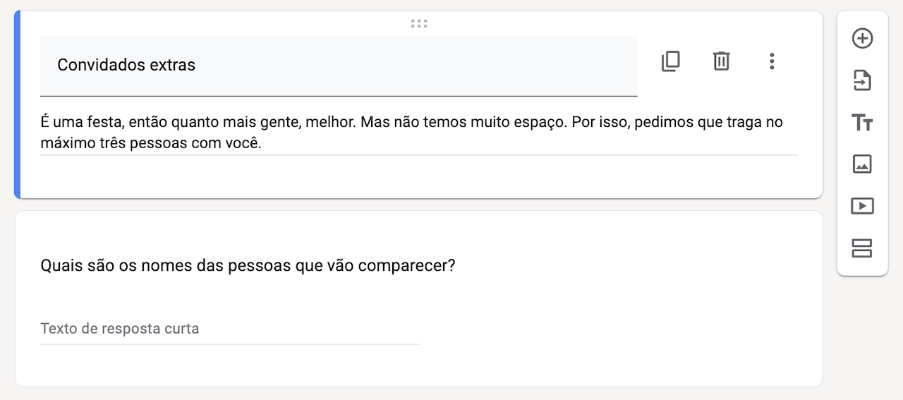 Personalizando perguntas