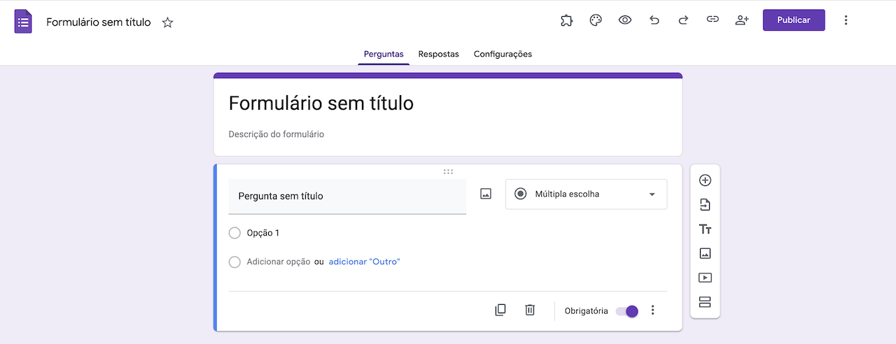 Formulário do Google em branco