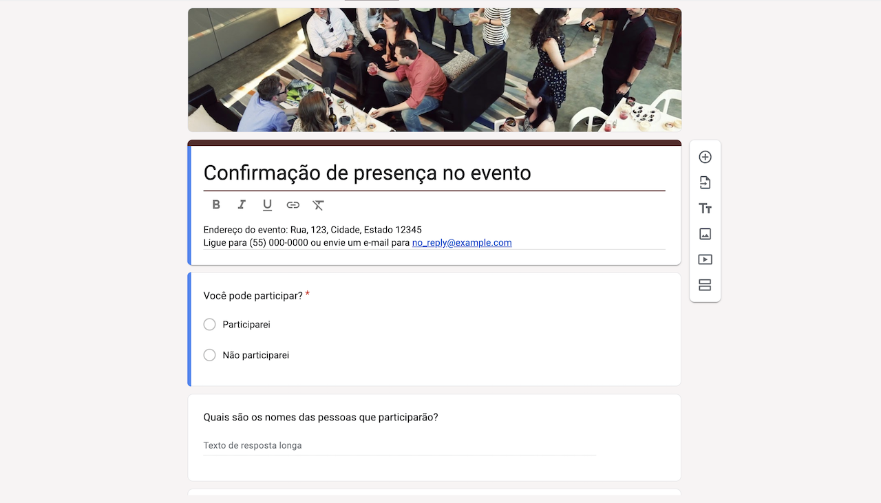 Formulário para RSVP do Evento