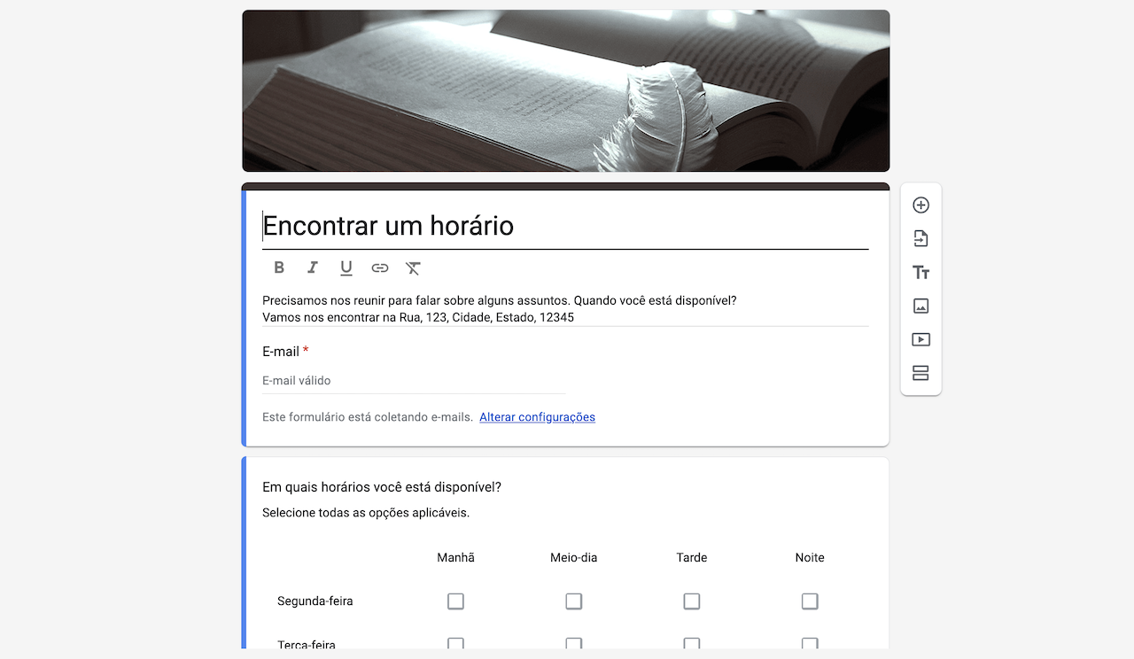 Formulário para Encontrar um Horário
