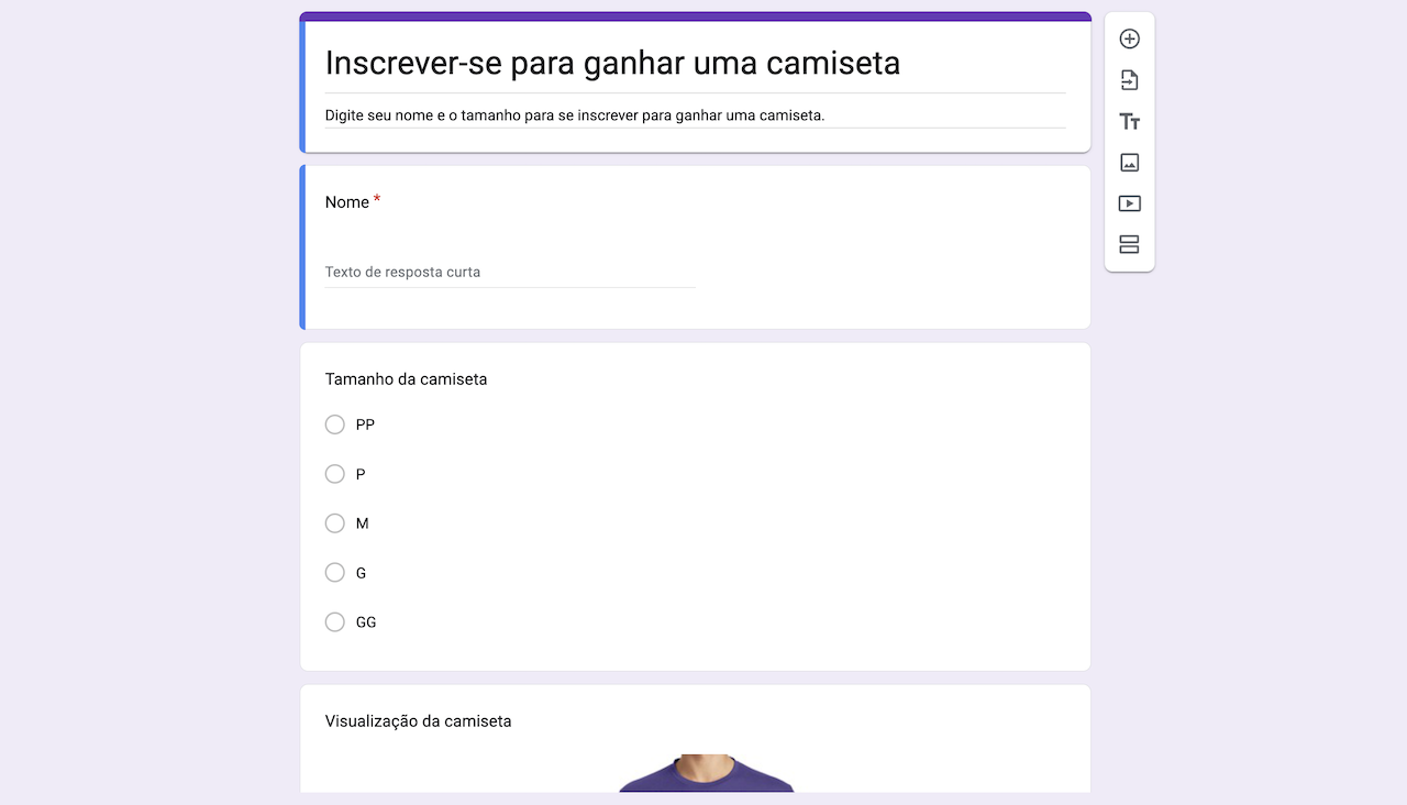 Formulário de Inscrição para Ganhar Camiseta