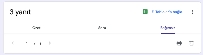 Google Forms Yanıtlar Sekmesi Bağımsız Alanı
