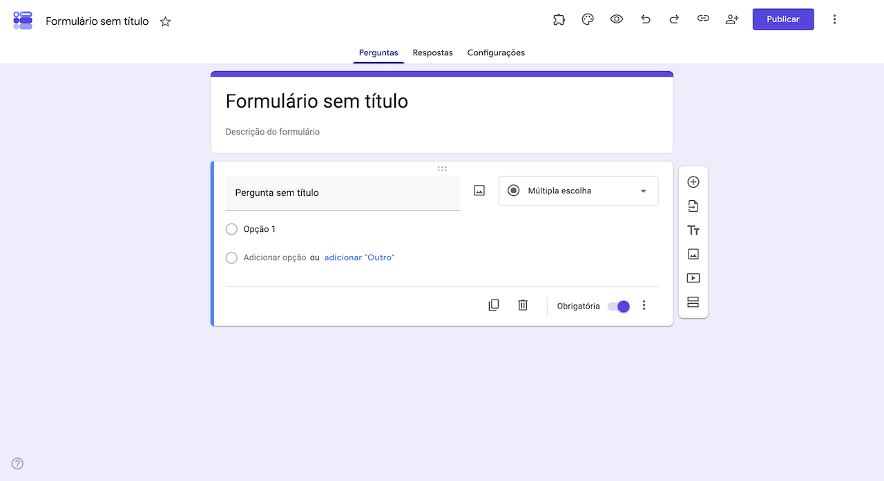 Formulário sem título no Formulários Google