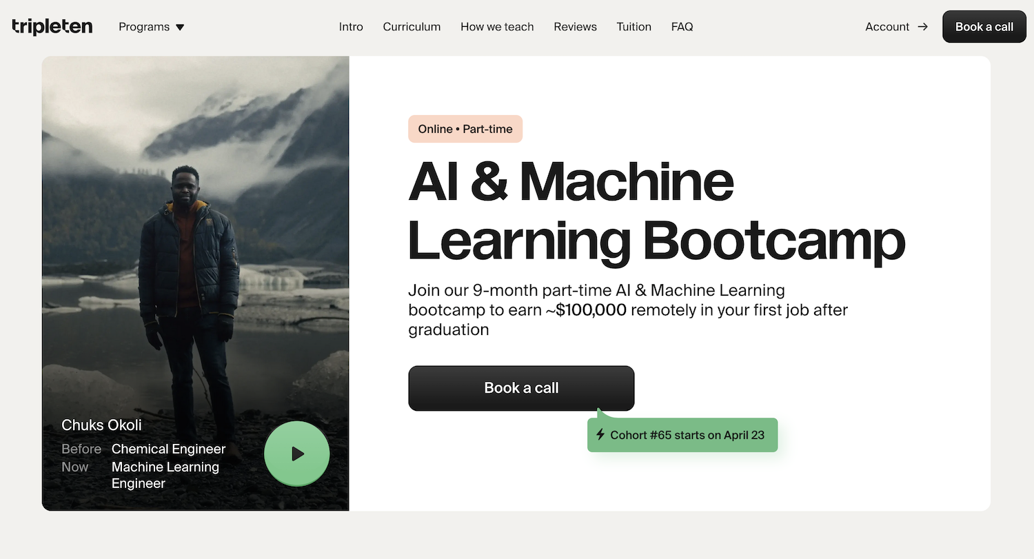 TripleTen AI & Machine Learning Bootcamp Landing Page