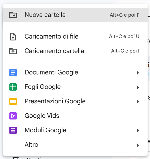 Uno screenshot di un menu di Google Drive per creare un nuovo documento