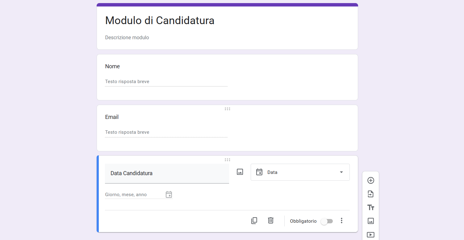 Una candidatura personalizzata con un modulo Google 