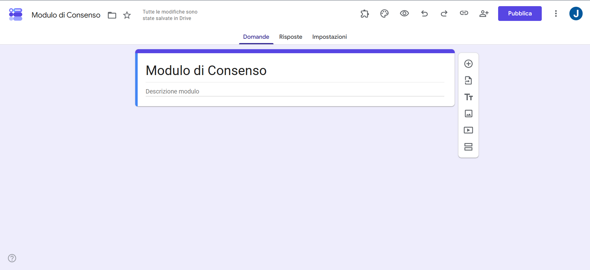 Screenshot del modulo Google con titolo 'Modulo di consenso'