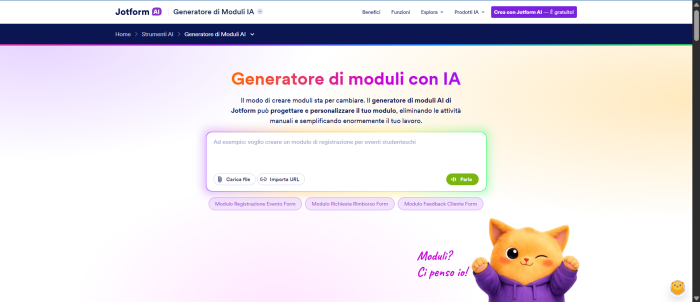 Screenshot del Generatore di Moduli con IA di Jotform