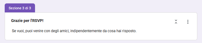 screenshot della sezione 'grazie per l'RSVP!'