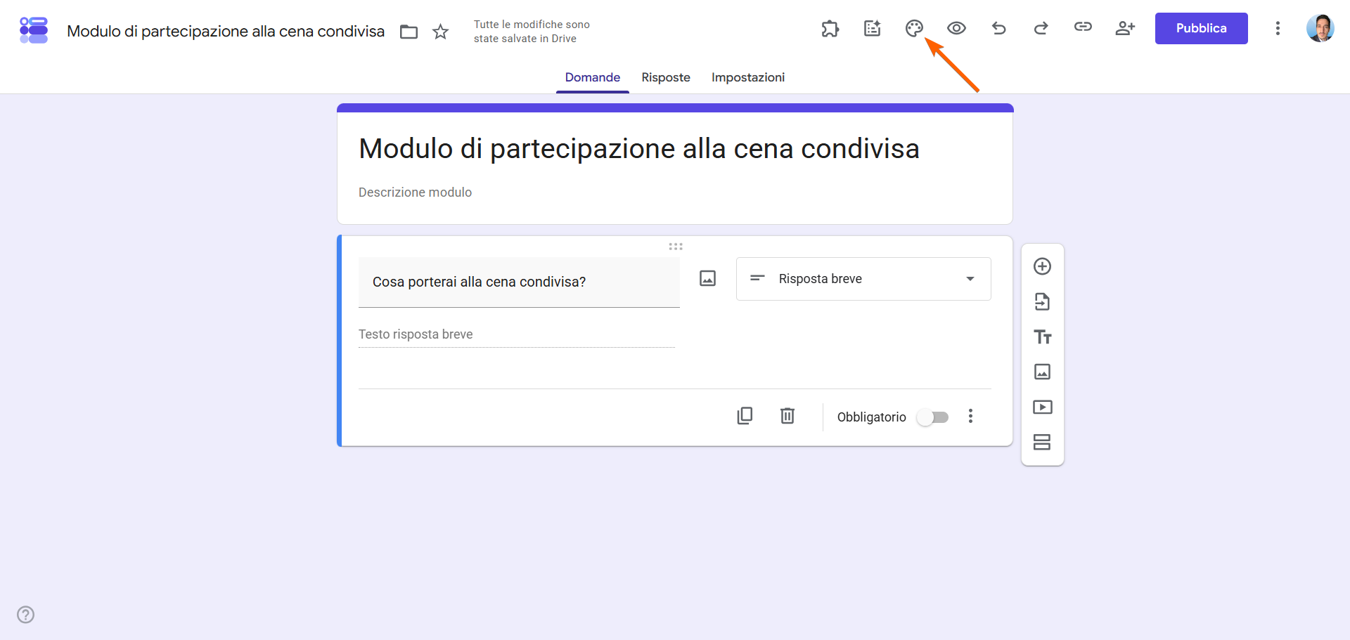 Icona tavolozza dei colori di Moduli Google